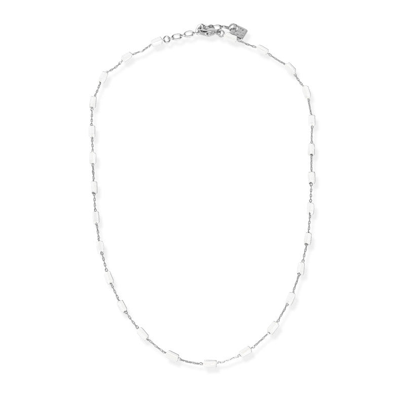 Ivy Rectangle Beaded Necklace - Silver