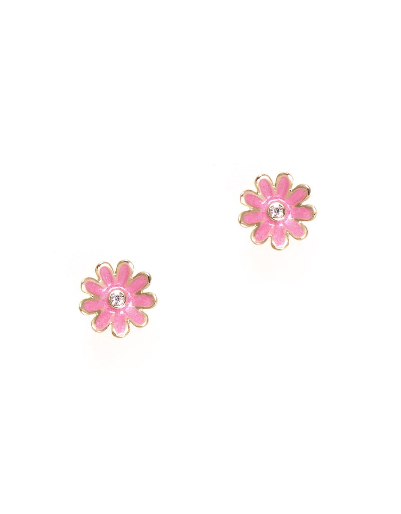 Enamel Stud Earrings - Pink Daisy