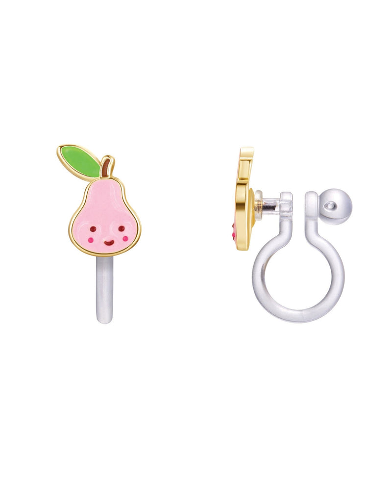 Enamel Clip On Earrings - Pink Pear