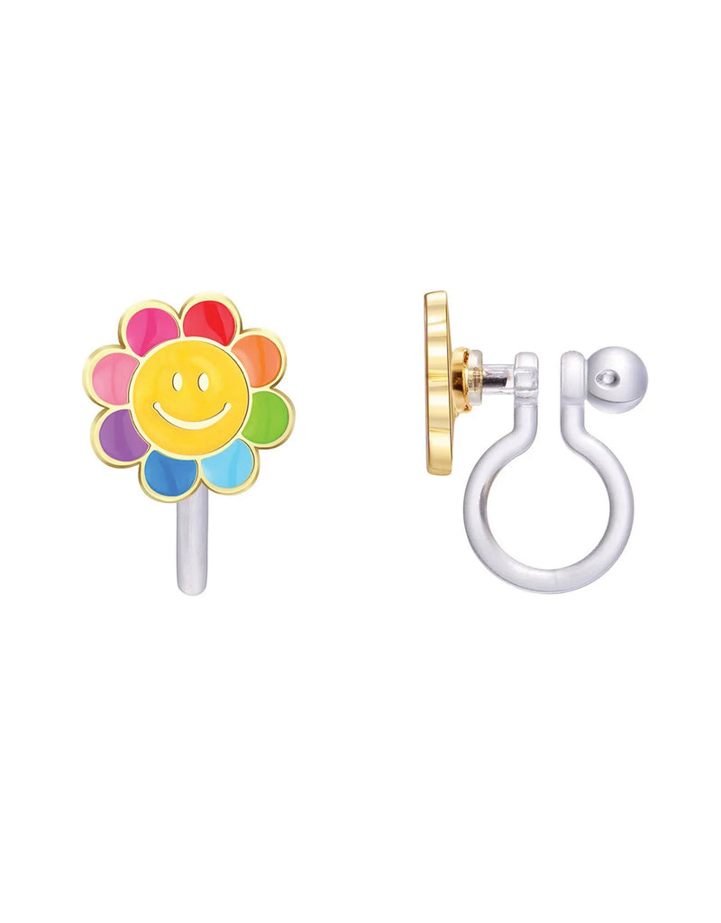 Enamel Clip On Earrings - Happy Rainbow Flower