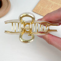 White Bow Hair Clips - Gold Metal