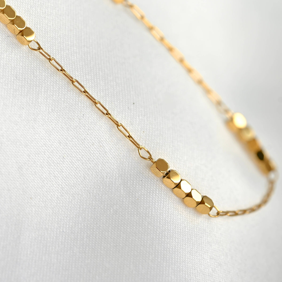 Cube Beaded Chain Necklace - Stainless Steel