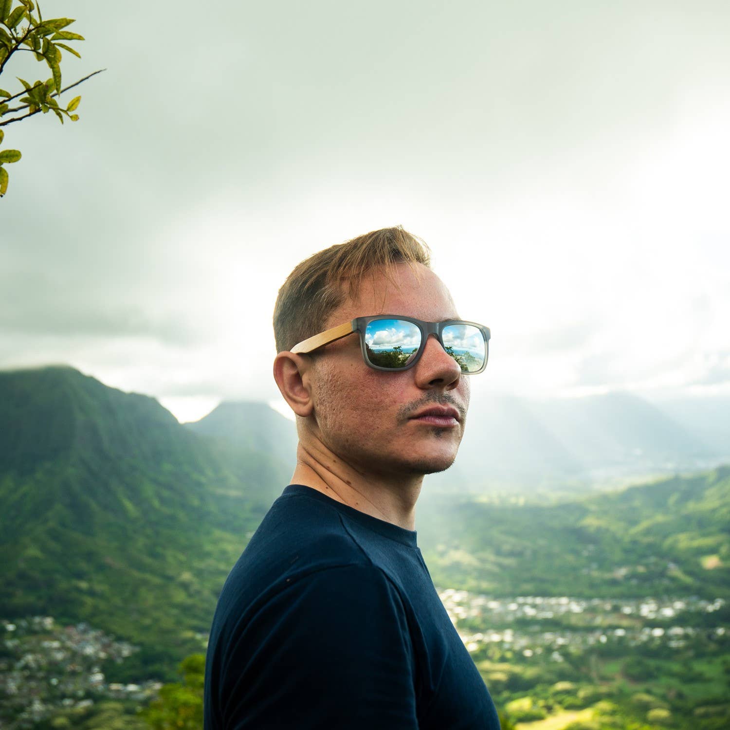 Square Bamboo Wood Sunglasses with Silver Polarized Lenses