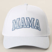 MAMA Gingham Embroidered Patch Stripe Brim Trucker Hat