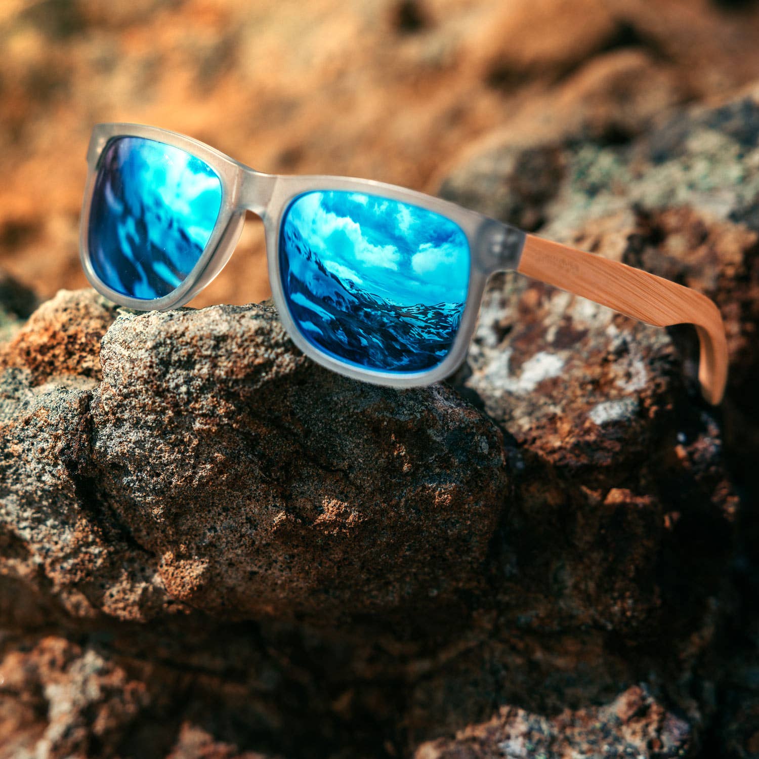 Square Bamboo Wood Sunglasses with Blue Polarized Lenses