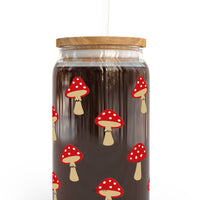 Mushrooms 16 oz Glass Cup - nature, plants, boho, retro