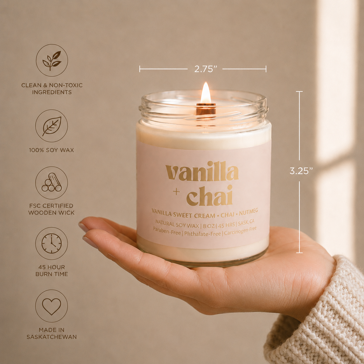 VANILLA CHAI | 8OZ NON TOXIC SOY CANDLE | FALL COLLECTION