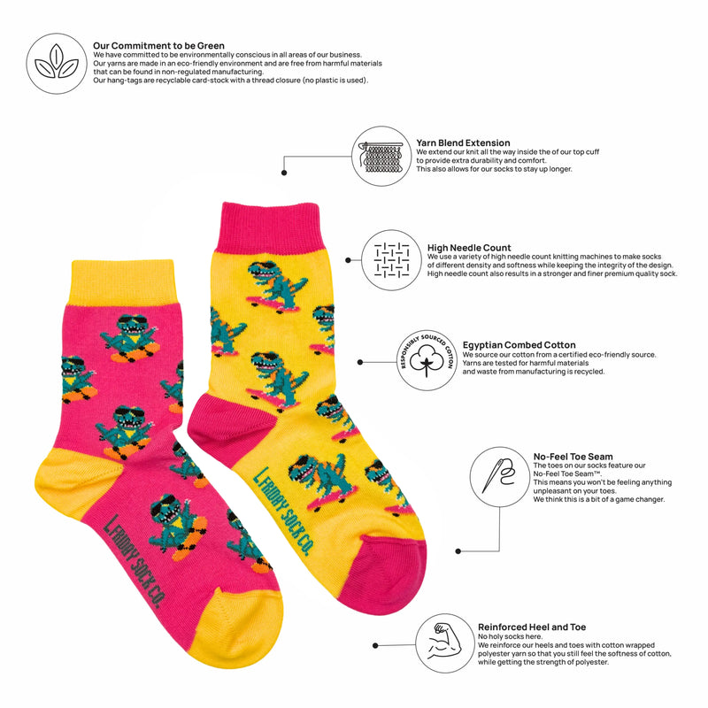 Kid's Dinos on Skateboards Socks