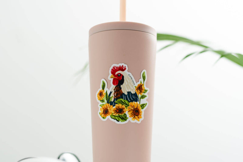 Chicken W/ Sunflowers Vinyl Sticker