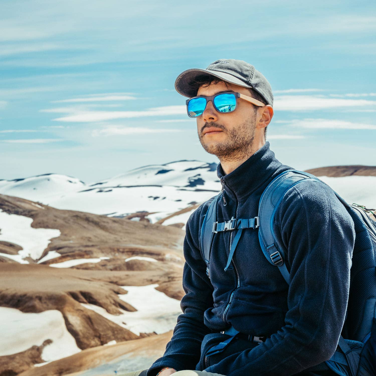Square Bamboo Wood Sunglasses with Blue Polarized Lenses