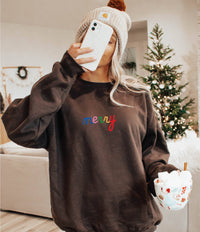 EMBROIDERED Holiday Sweater Christmas Sweatshirt MERRY
