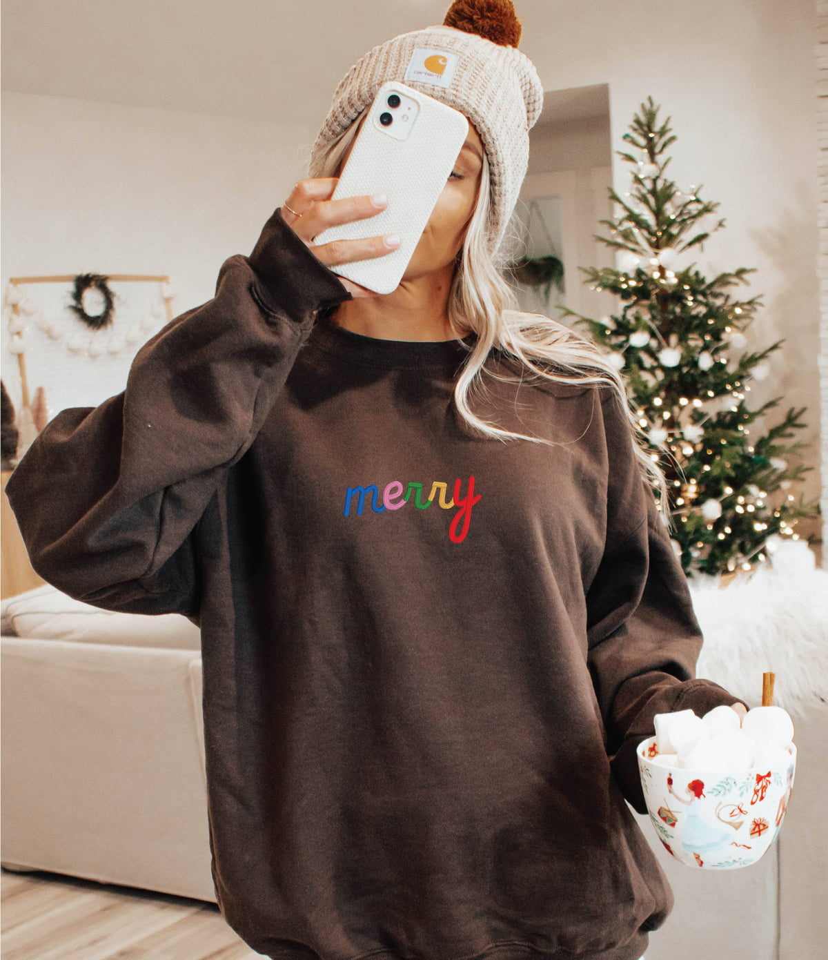 EMBROIDERED Holiday Sweater Christmas Sweatshirt MERRY