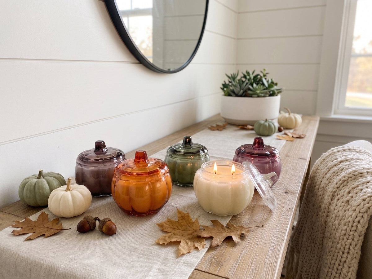 ORANGE Glass Pumpkin 2 Wick Soy Candle | Pumpkin Spice Cake
