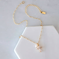 Pearl, CZ Cross Necklace 