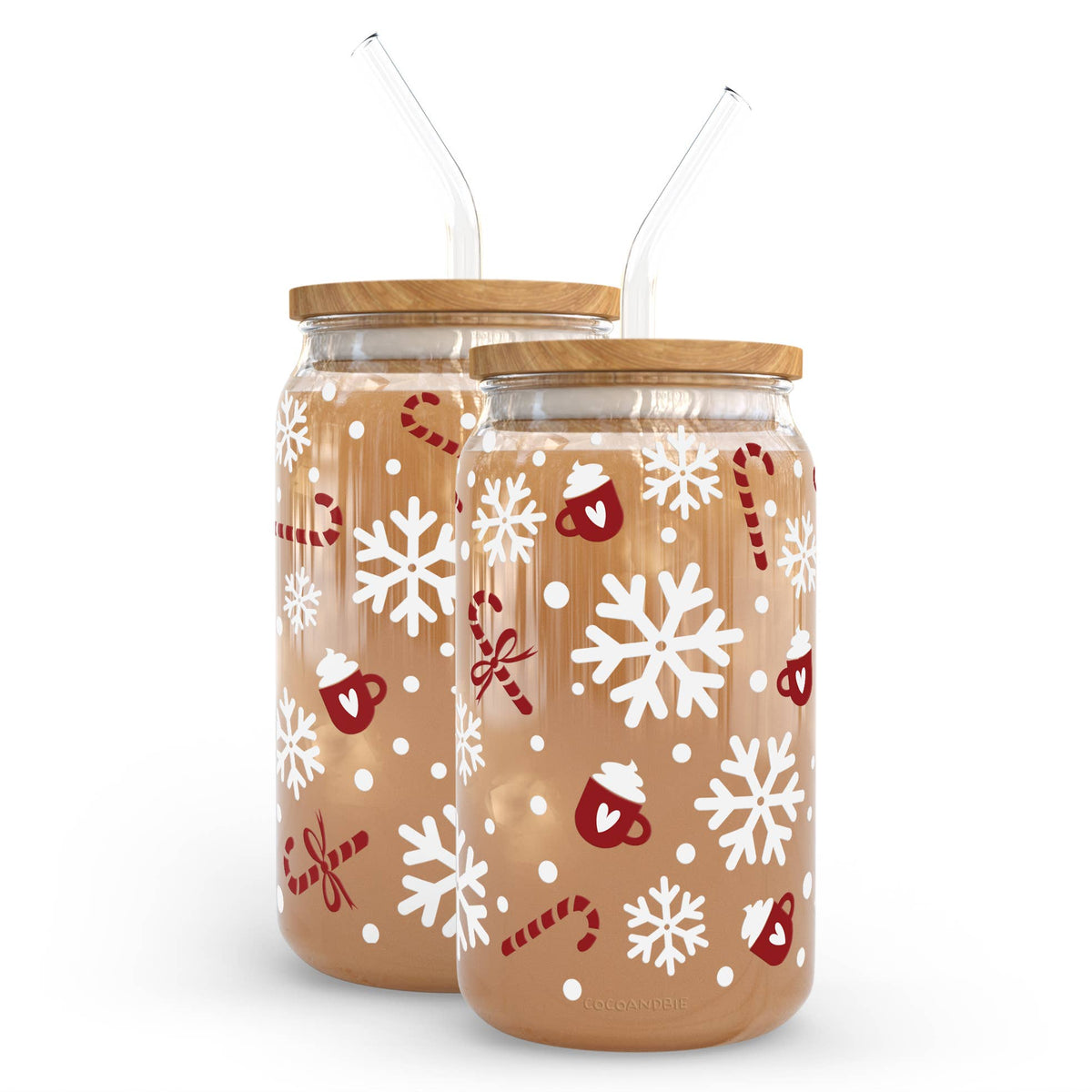 Candy Cane Hot Cocoa Snowflake 16oz Libbey Can Glass Cup