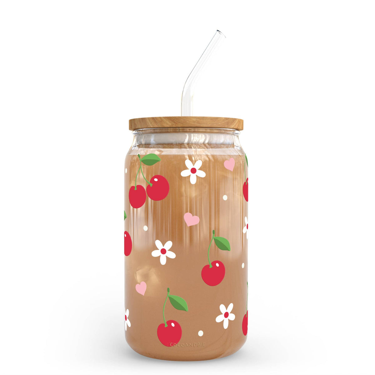 Cherry Hearts Glass Can Cup - Summer, Valentine's Day, Cute