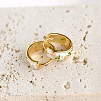 Gold Enamel Tulip Flower Hoop Earrings - 925 Sterling Silver