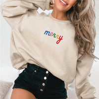 EMBROIDERED Holiday Sweater Christmas Sweatshirt MERRY