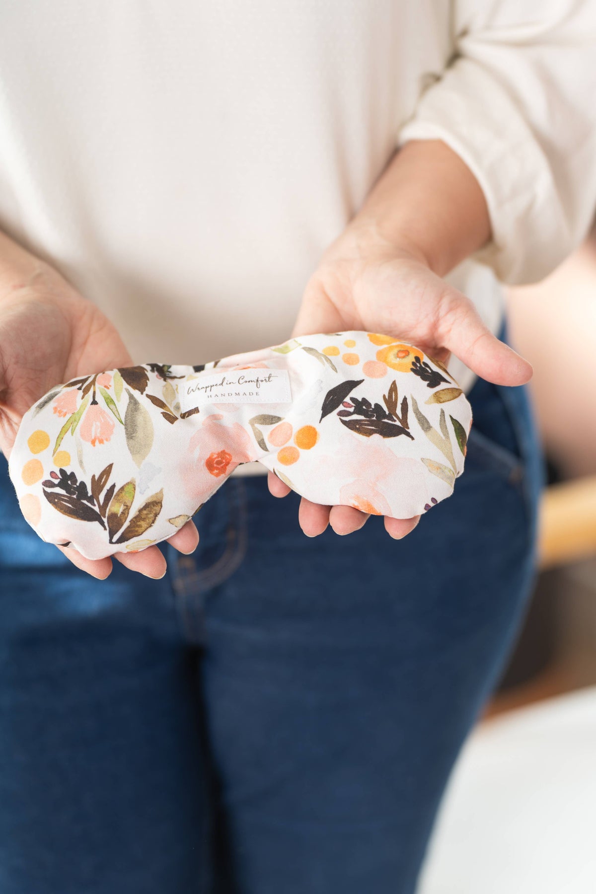 Organic Cotton Eye Pillow - Light Pink & Orange Floral