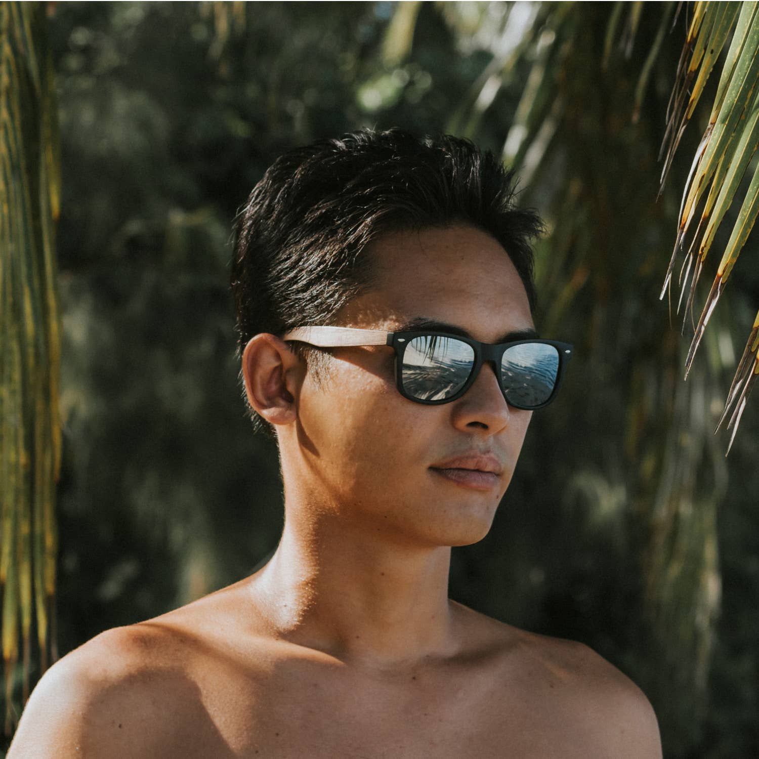 Walnut Wood Sunglasses with Silver Mirrored Polarized Lenses