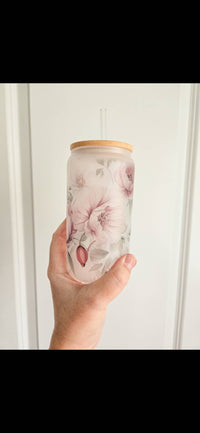 Soft Pink Floral Glassware | 16oz Glass