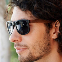Square Walnut Wood Sunglasses with Black Polarized Lenses