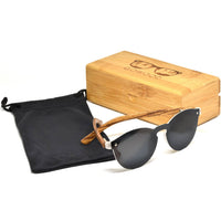 Round Zebra Wood Sunglasses with Black Polarized Lenses