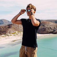 Round Walnut Wood Sunglasses With Silver Mirrored Lenses