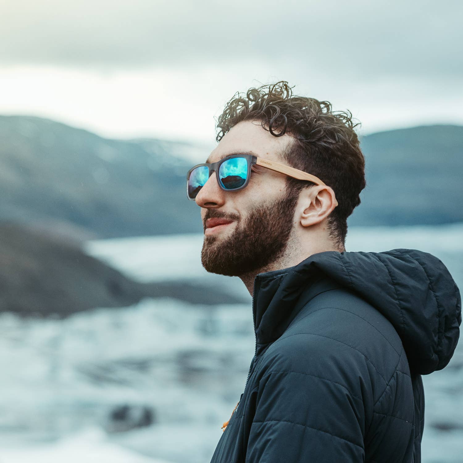 Square Bamboo Wood Sunglasses with Blue Polarized Lenses
