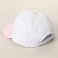 MAMA Gingham Embroidered Patch Stripe Brim Trucker Hat