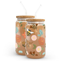 Flowers and Bees 16oz Glass Cup - gardening, spring, floral