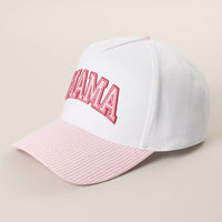 MAMA Gingham Embroidered Patch Stripe Brim Trucker Hat