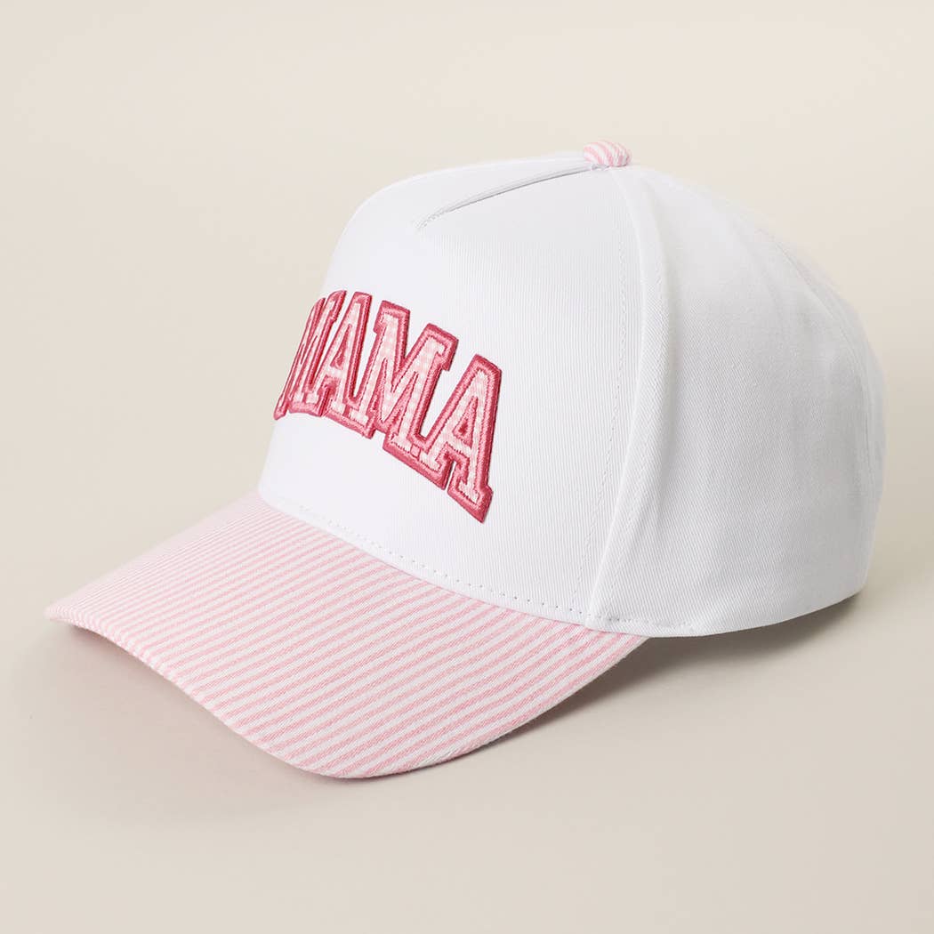 MAMA Gingham Embroidered Patch Stripe Brim Trucker Hat