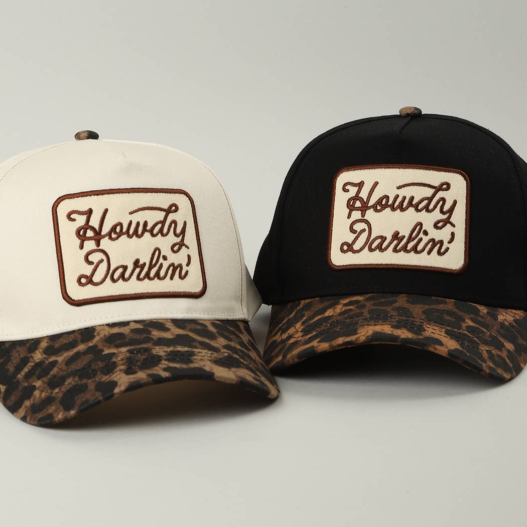 Howdy Darlin' Embroidered Leopard Brim Trucker Hat