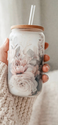 Muted Floral Glassware | 16oz Glass