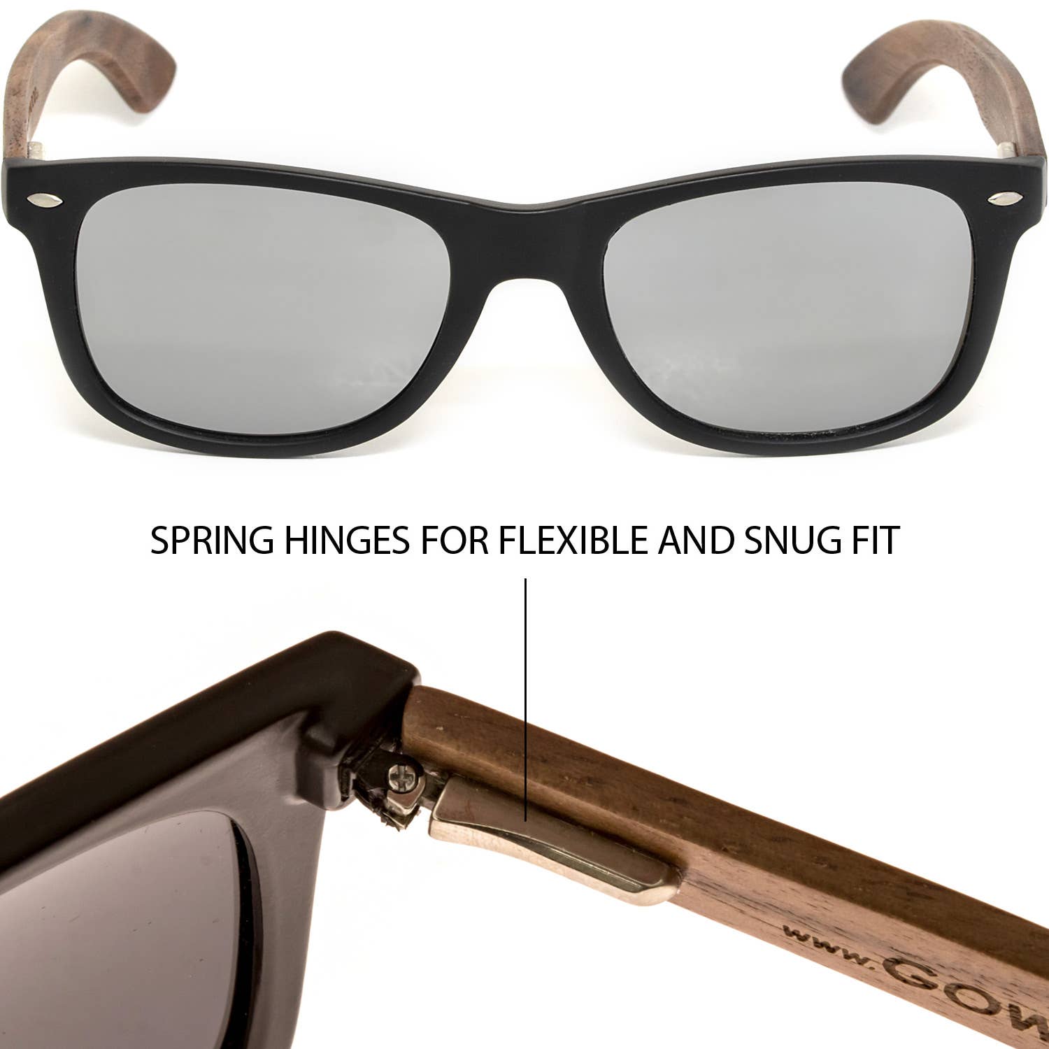 Walnut Wood Sunglasses with Silver Mirrored Polarized Lenses