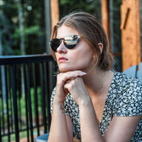 Round Zebra Wood Sunglasses with Black Polarized Lenses