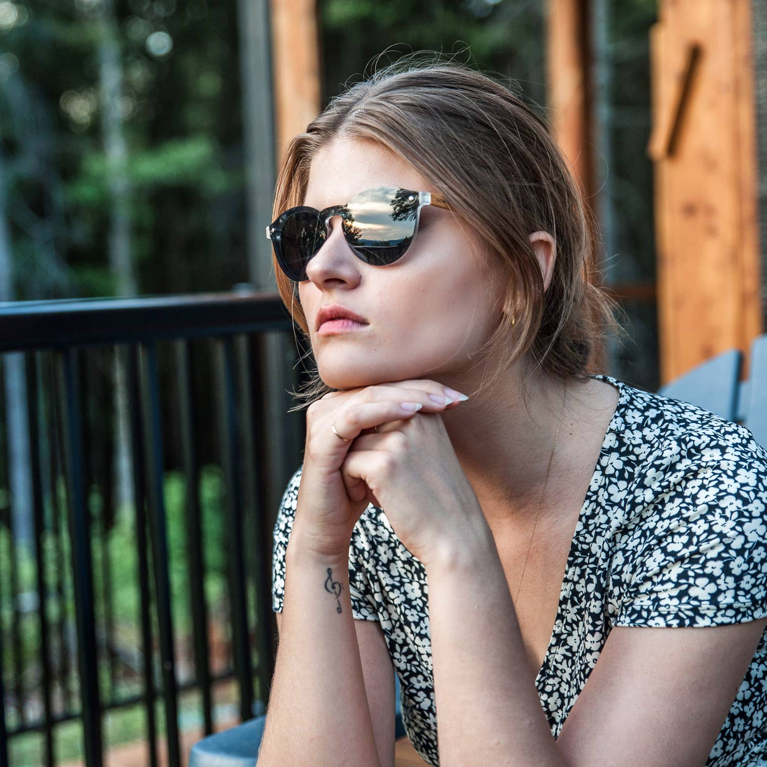 Round Zebra Wood Sunglasses with Black Polarized Lenses
