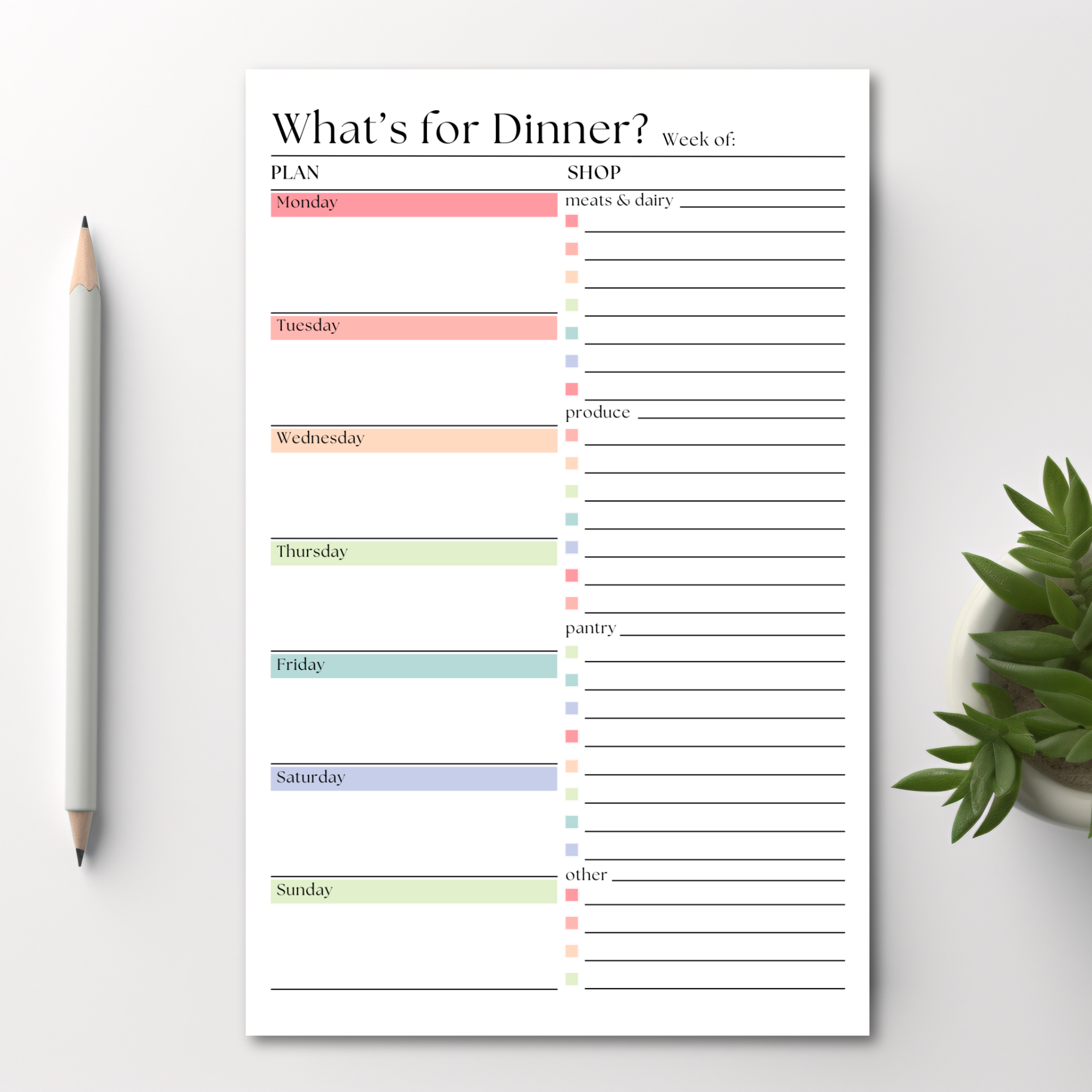 Weekly Meal Planner and Shopping List: 50-Page Notepad