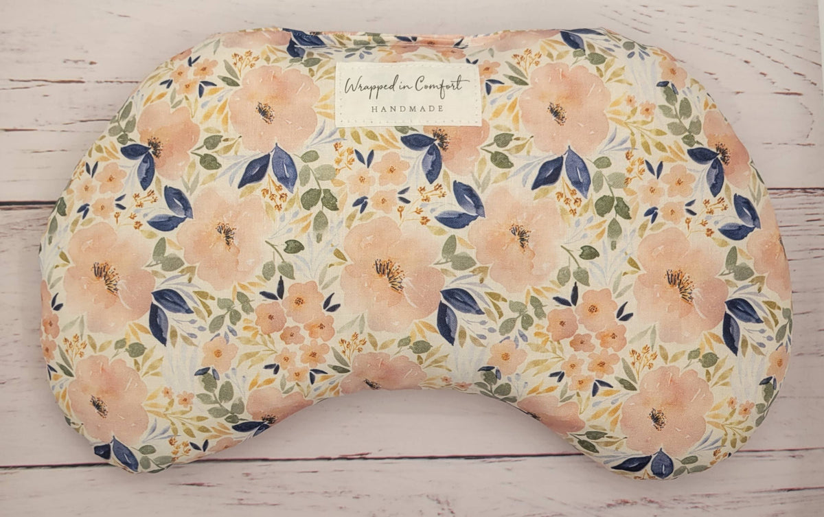 Organic Cotton Heating Pad - Bean Shaped - Peach & Navy Floral