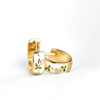 Gold Enamel Tulip Flower Hoop Earrings - 925 Sterling Silver