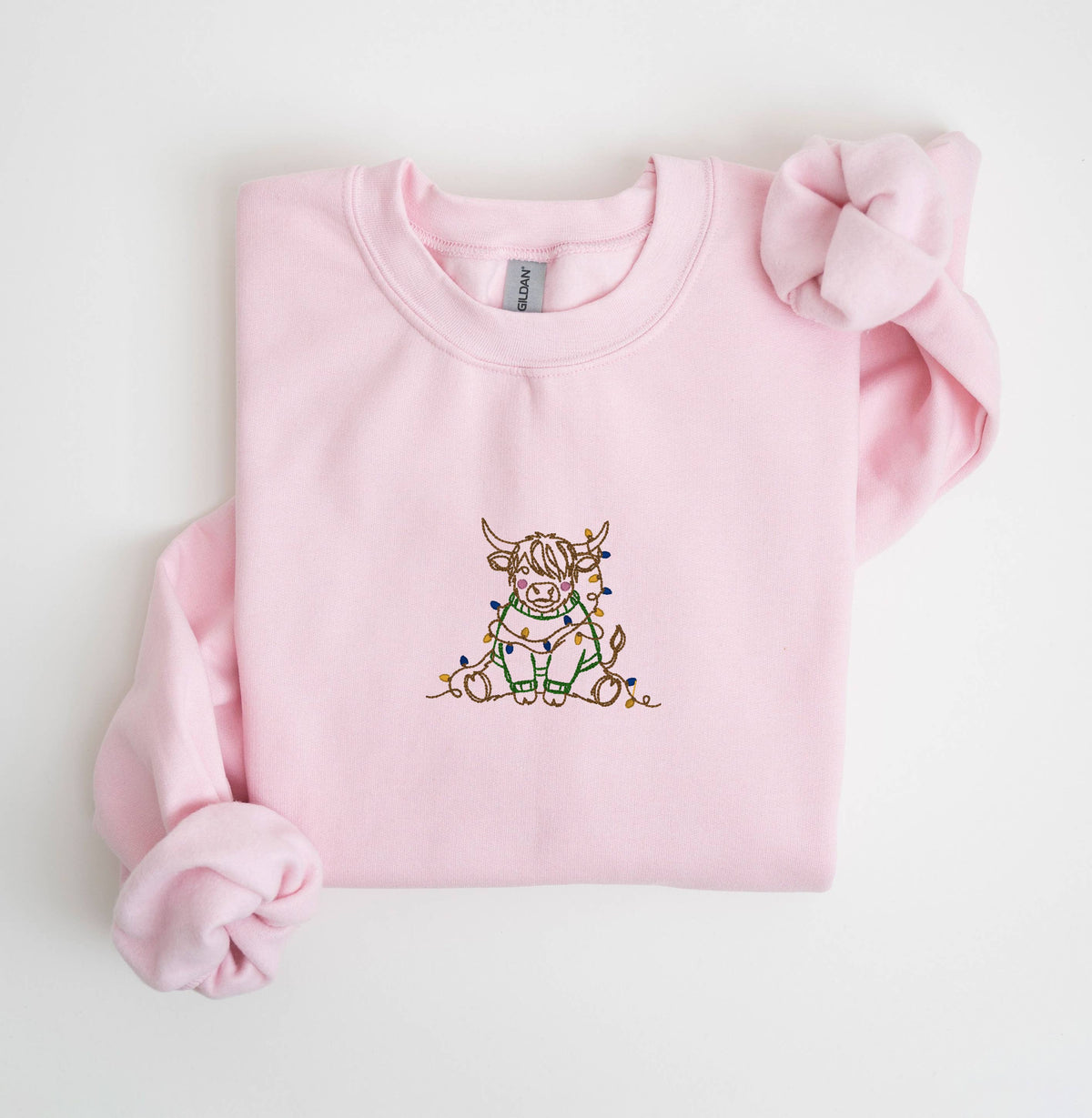 Embroidered Christmas Sweatshirt Highland Cow Xmas Crewneck