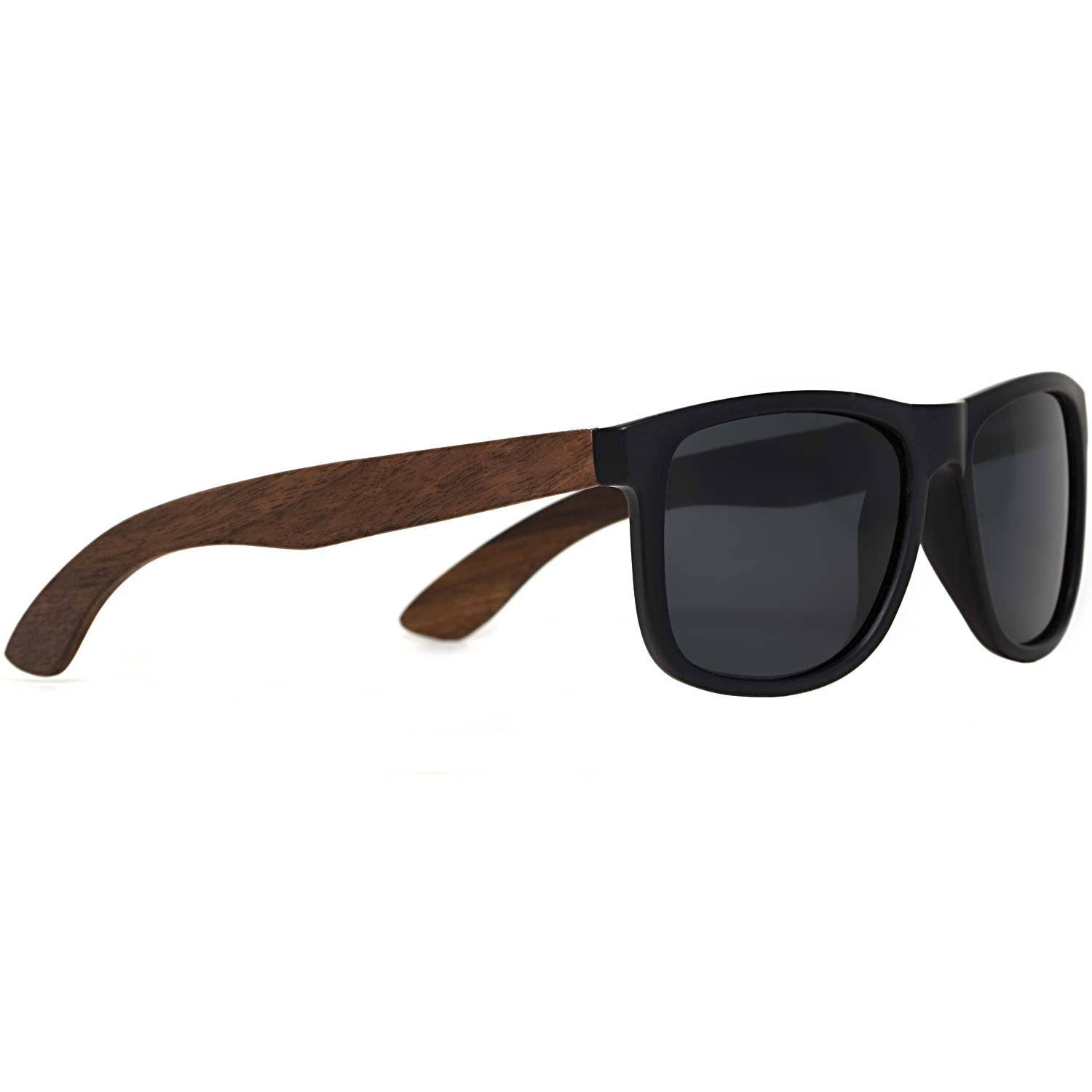 Square Walnut Wood Sunglasses with Black Polarized Lenses