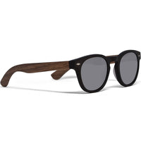 Round Walnut Wood Sunglasses With Silver Mirrored Lenses