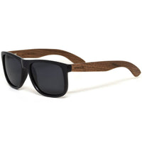 Square Walnut Wood Sunglasses with Black Polarized Lenses