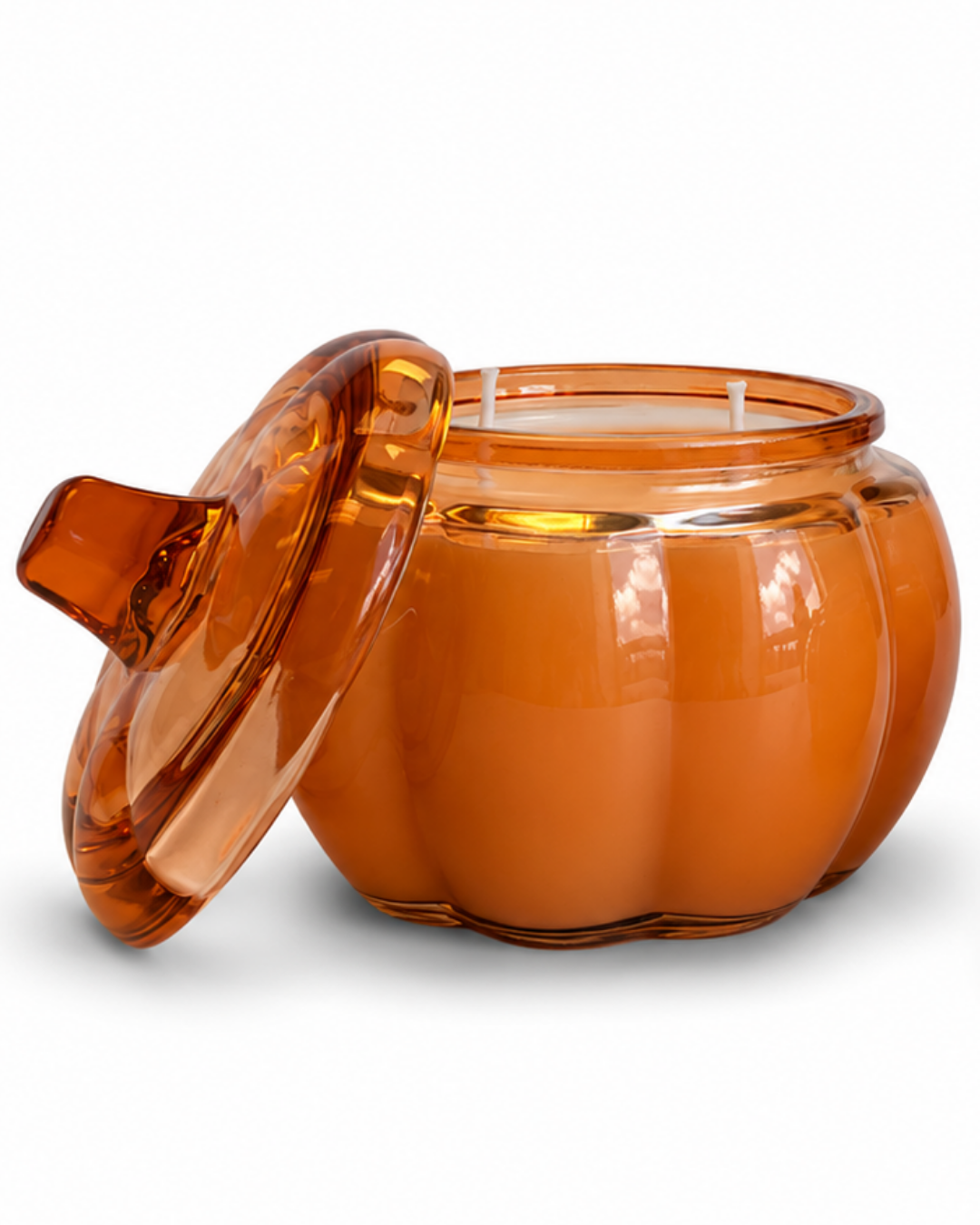 ORANGE Glass Pumpkin 2 Wick Soy Candle | Pumpkin Spice Cake