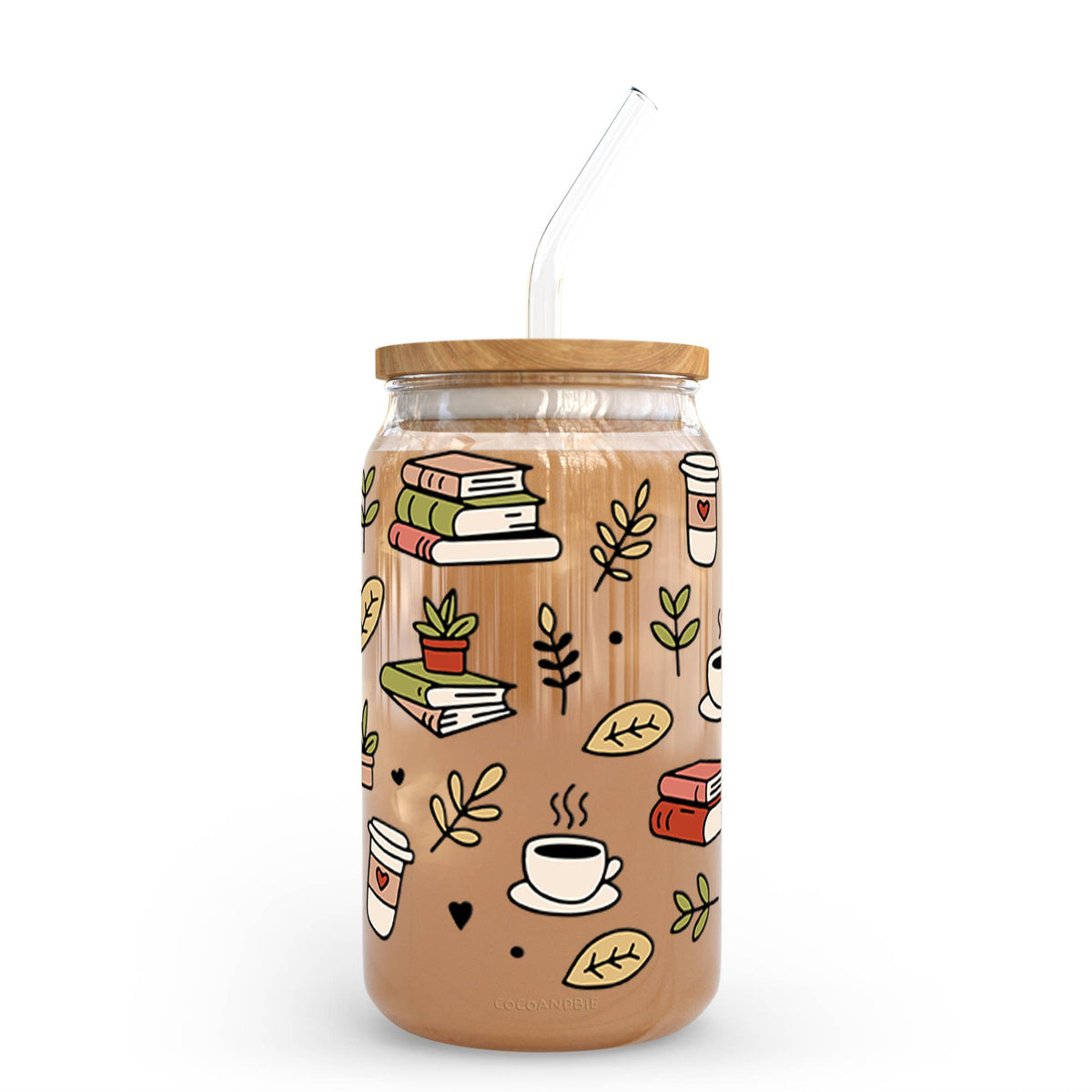 Books and Coffee 16oz Glass Can Cup - Plants, Book Lover