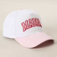 MAMA Gingham Embroidered Patch Stripe Brim Trucker Hat