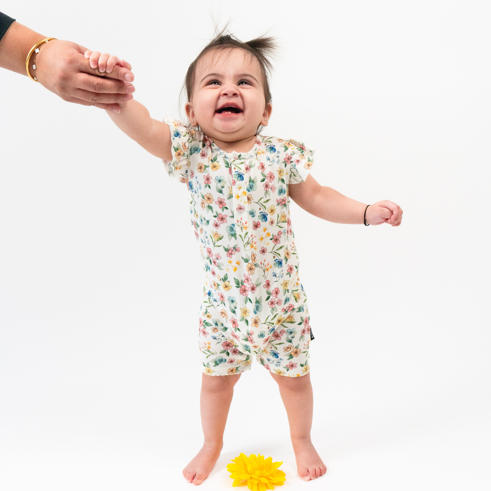 Ruffled Sleeves Shortall Romper - Spring Meadow