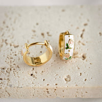 Gold Enamel Tulip Flower Hoop Earrings - 925 Sterling Silver